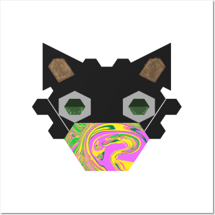 Black Cat Wearing Abstract spring #3 Mask Posters and Art